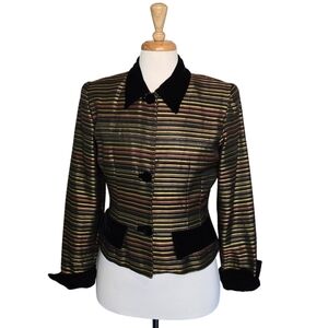 𝅺Vtg Satin Stripped Velvet Y2K Classic Tailored Rockabilly Jacket Blazer Sz 12